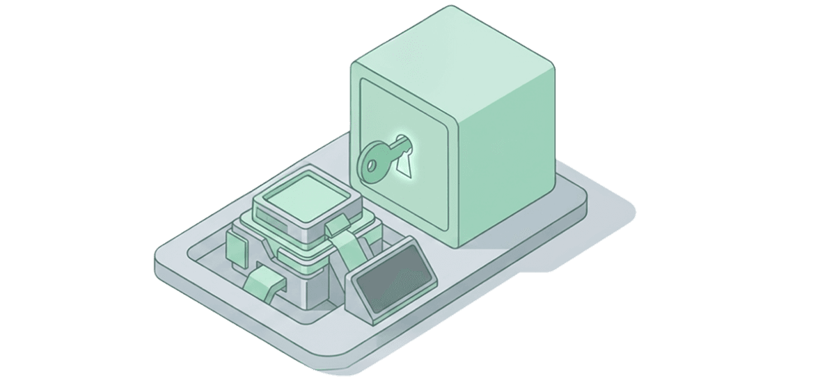 Illustration of secured system access with verification checkpoints and device controls